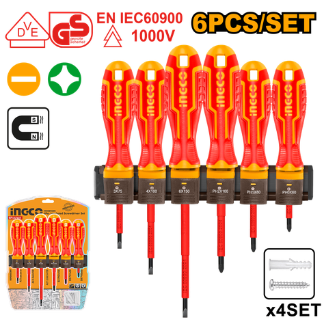 Set Destornilladores Electricos Aislado 6pcs Ingco Hkisd0608-4