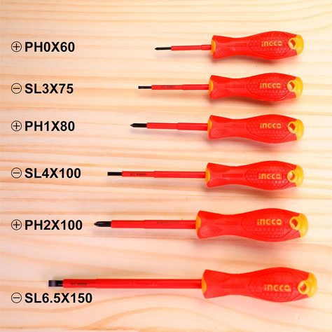 Set Destornilladores Electricos Aislado 6pcs Ingco Hkisd0608-5