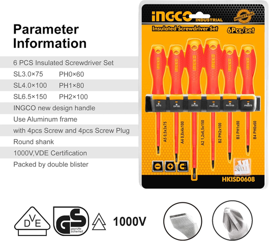 Set Destornilladores Electricos Aislado 6pcs Ingco Hkisd0608-6