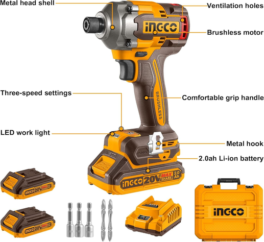 Atornillador De Impacto Bl 285 Nm Ingco + 2 Bat Cirli2028-1