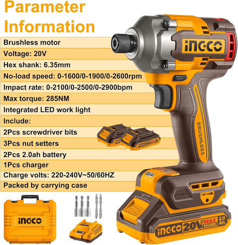 Atornillador De Impacto Bl 285 Nm Ingco + 2 Bat Cirli2028-2