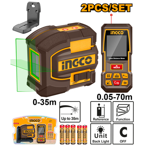 Nivel Laser 35m + Medidor De Distancia 75m Ingco Cosll0401-6