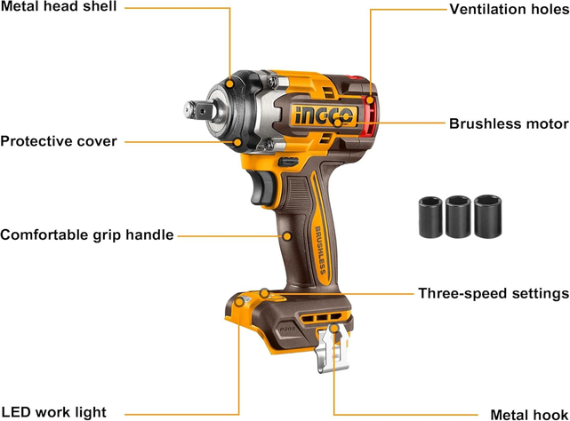 Llave Pistola Impacto Ingco Bl 1/2 20v 500nm Ciwli20501 S/ba-3