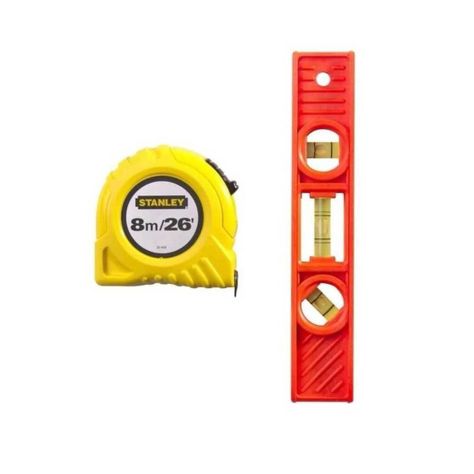 Kit Huincha Medir 8m Y Nivel Torpedo 203 Mm Stanley 94-548-1