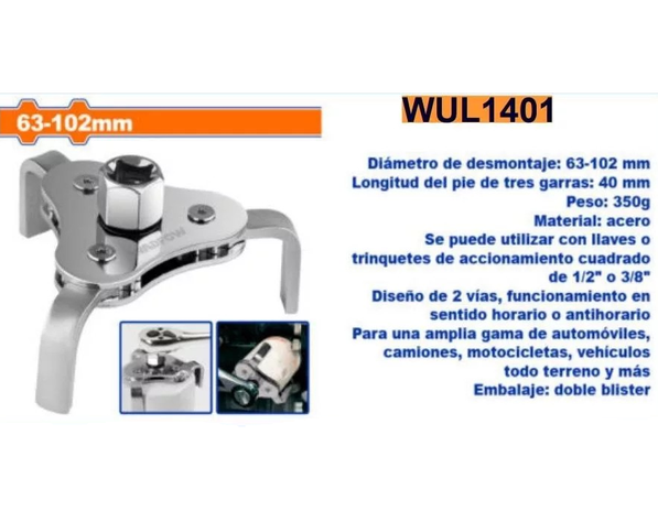 Llave Araña Para Filtro De Aceite 1/2 - 3/8 63-102 Mm Wadfow-4