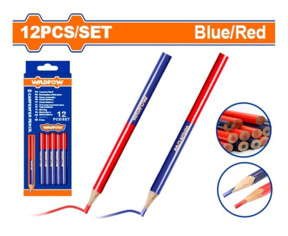 Set De 12 Lápiz Carpintero Bicolor Azul/rojo Wadfow Wmq2512-1