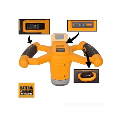 Mezclador Industrial Inalámbrico Ingco 20v + Paleta Mxli2001-3