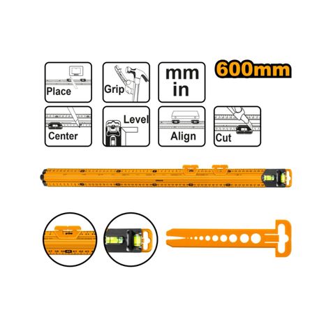 Regla Con Nivel De Burbuja Ingco 60 Cm Hsr36003 Multiuso-2