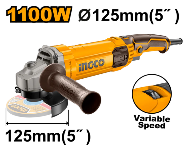 Amoladora Esmeril 1100w Vel Variable 125mm Ingco Ag1100385-1