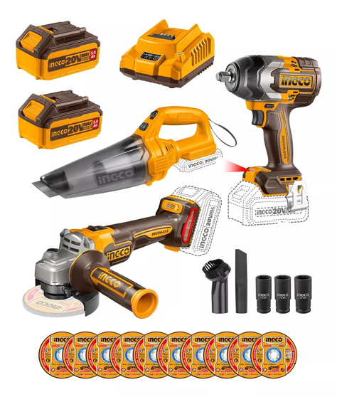 Kit Llave Impacto + Esmeril + Aspiradora Ingco Cosli240789-0