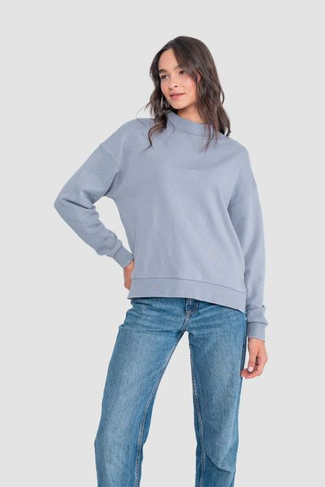 Polerón Mock Neck Mujer - Denim-0