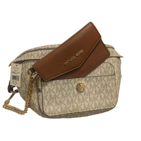 SET BANANO + MINI PORTA-DOCUMENTOS MICHAEL KORS LARGE VAINILLA CON PRINT COD. 9785-1