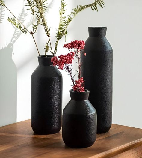Florero Decorativo Jarrón Cerámica Alto Mesa Negro Jhn-5