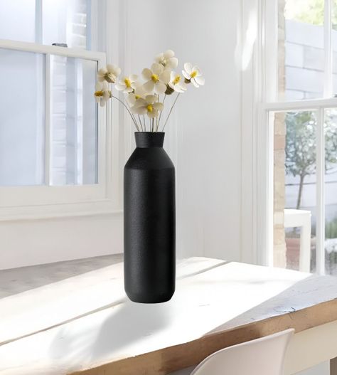 Florero Decorativo Jarrón Cerámica Alto Mesa Negro Jhn-8