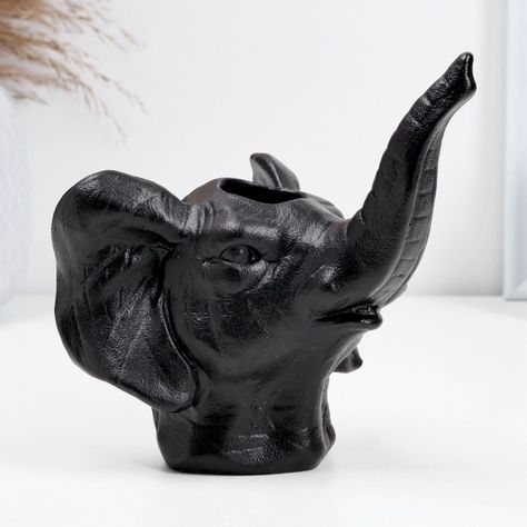 Maceta Cerámica Elefante Negro Decoración Jhn-2