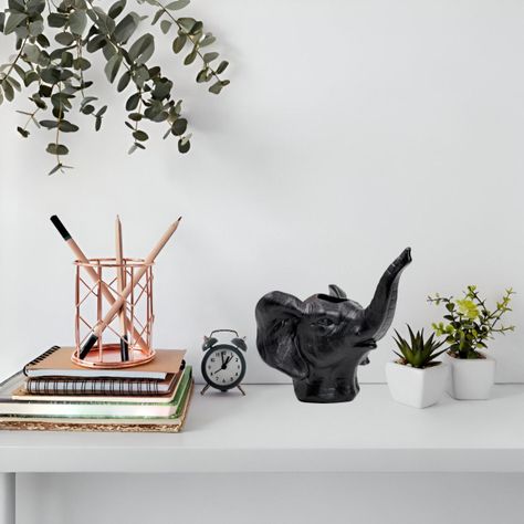 Maceta Cerámica Elefante Negro Decoración Jhn-6