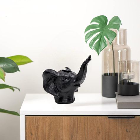 Maceta Cerámica Elefante Negro Decoración Jhn-9