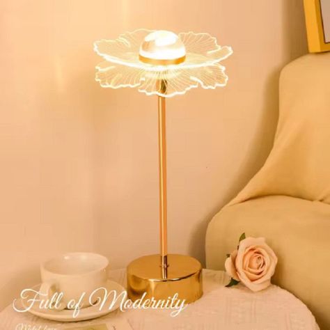 Lampara Mesa Noche Acrilica Decorativa Flores Dormitorio Lau-5