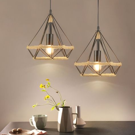 Lámpara Techo Colgante Diamante Cañamo Cuerda Metal Jhn-7