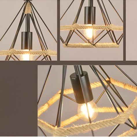 Lámpara Techo Colgante Diamante Cañamo Cuerda Metal Jhn-9