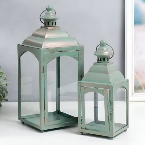 Set Portavelas Decorativa Metal Retro Ventana 2 Piezas Jhn-1