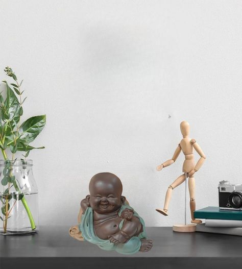 Set 2 Estatua Buda Sonriente Monje Adorno Decoración Jhn-5