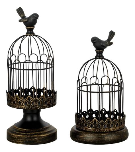 Set de 2 Candelabro Portavelas Decorativo Jaula Negro Jhn-0