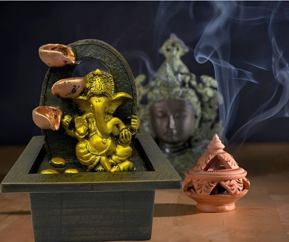 Estatua Fuente Ganesha Elefante Resina Sala Decoración Lau-8