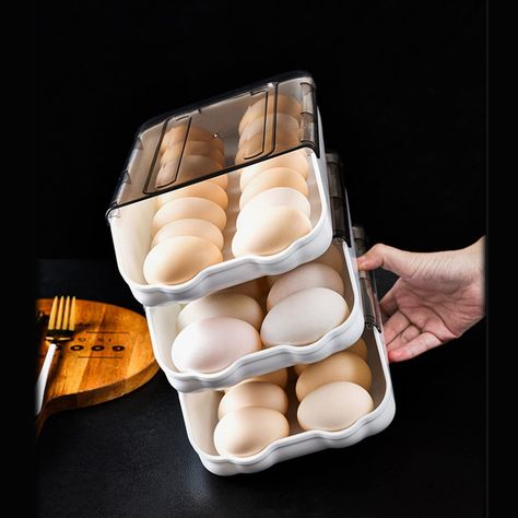 Cesta Huevos Rodante Transparente Apilable Cocina Rondon-2