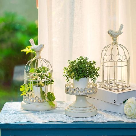 Set de 2 Candelabro Portavelas Decorativo Jaula Blanco Jhn-3