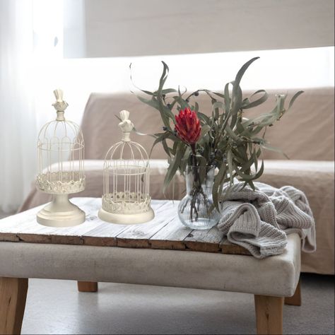 Set de 2 Candelabro Portavelas Decorativo Jaula Blanco Jhn-6