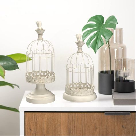 Set de 2 Candelabro Portavelas Decorativo Jaula Blanco Jhn-8