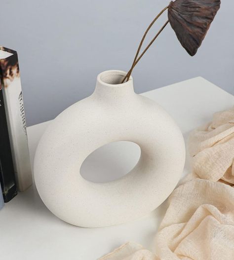 Jarrón Cerámica Blanca Decoración Moderna Florero 19cm Jhn-1
