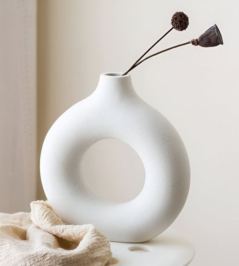 Jarrón Cerámica Blanca Decoración Moderna Florero 19cm Jhn-3