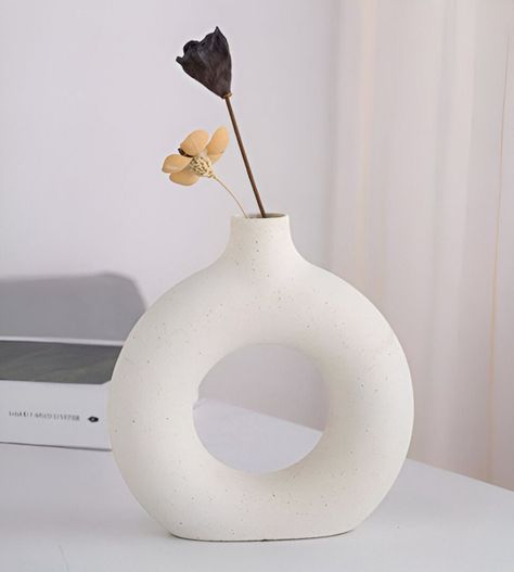 Jarrón Cerámica Blanca Decoración Moderna Florero 19cm Jhn-5