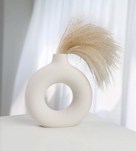 Jarrón Cerámica Blanca Decoración Moderna Florero 19cm Jhn-6