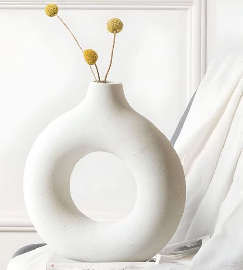 Jarrón Cerámica Blanca Decoración Moderna Florero 19cm Jhn-8