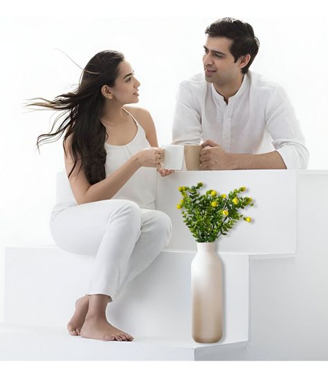 Florero Jarrón Decorativo Cerámica Alto Mesa Blanco Jhn-1