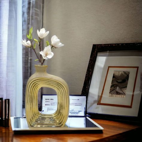 Florero Arte Dorado Hueco Decoración Hogar Arreglo Jhn-1