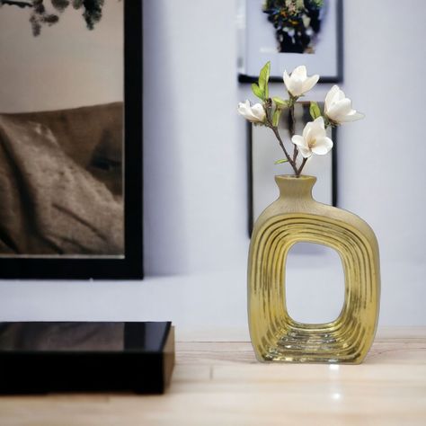 Florero Arte Dorado Hueco Decoración Hogar Arreglo Jhn-3