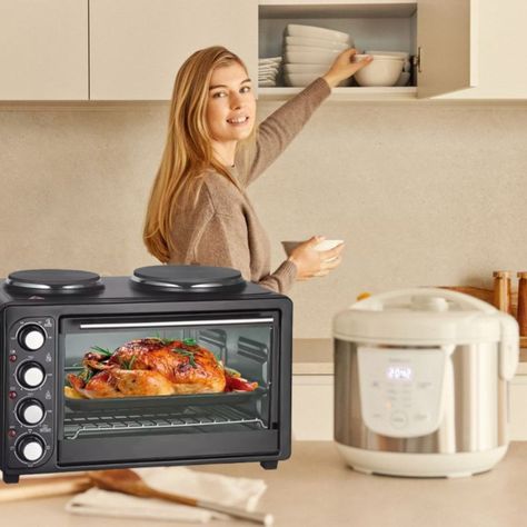 Horno Eléctrico 2en1 Doble Hornalla Convección Grill Jhn-6