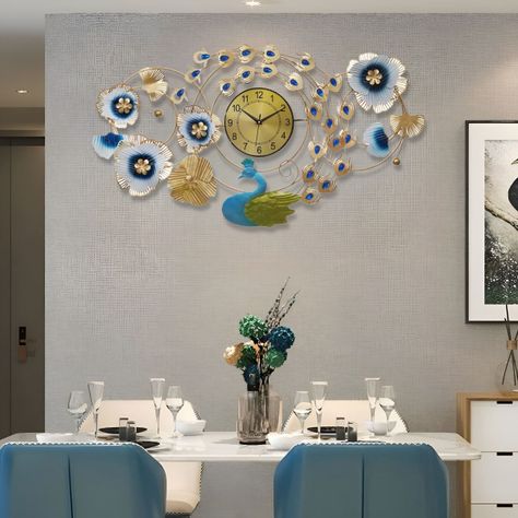Reloj Pared Floral Pavo Real Decorativo Atemporal Jhn-8