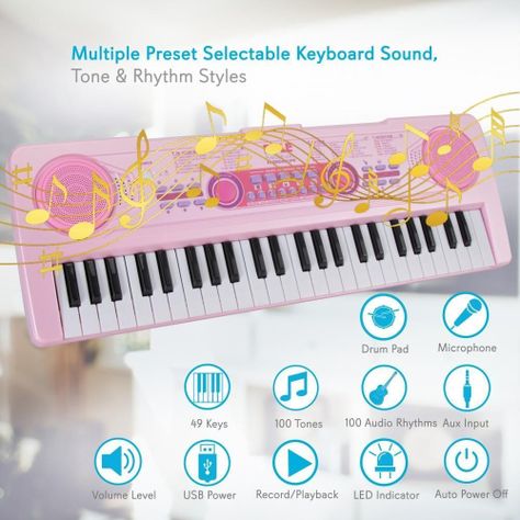 Teclado portátil de piano para niñas de 49 teclas-3
