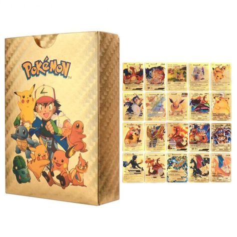 55 Cartas Pokemon doradas color oro -0