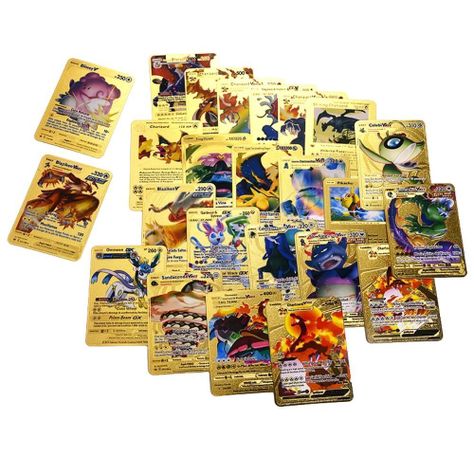 55 Cartas Pokemon doradas color oro -1