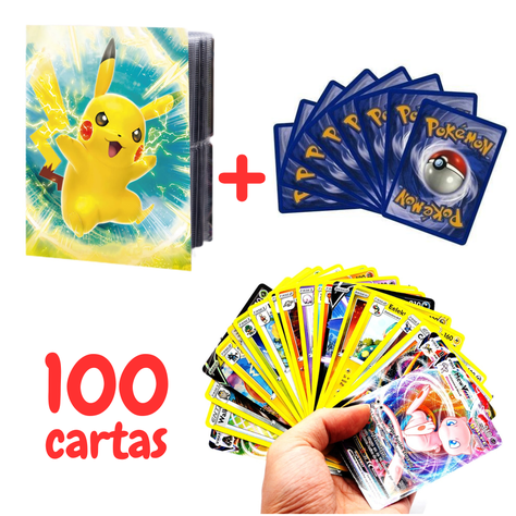100 Cartas Pokemon + Album Pikachu-0