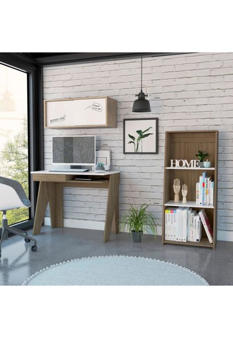 ESCRITORIO + GABINETE + BIBLIOTECA 120 NOTE - BLANCO HG / MIEL-0