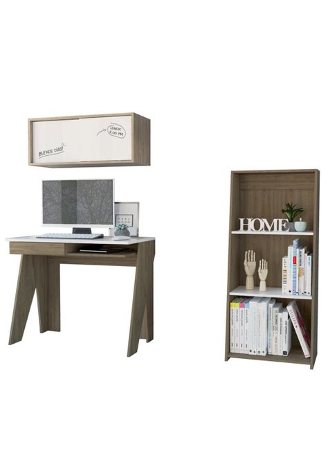 ESCRITORIO + GABINETE + BIBLIOTECA 120 NOTE - BLANCO HG / MIEL-1