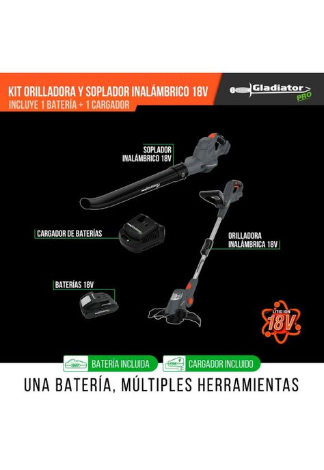 KIT ORILLADORA Y SOPLADOR INALAMBRICA 18v 1BAT GLADIATOR-1