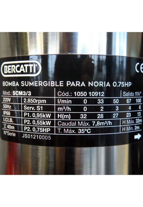 Bomba Sumergible Scm3/3 0,75Hp Noria  Bercatti-2